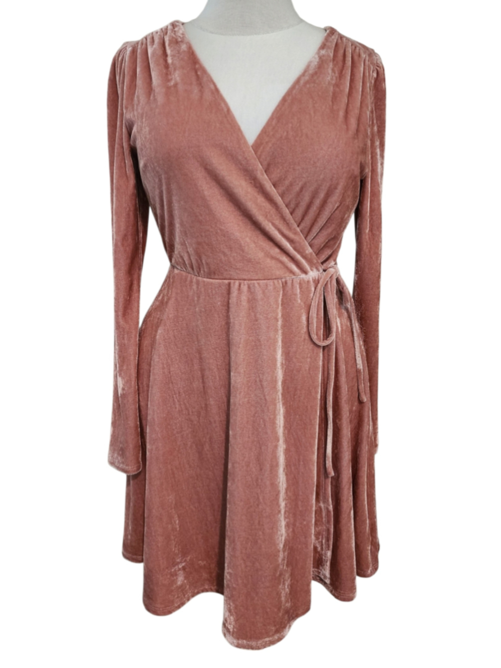 Soprano Pink Velvet Wrap Dress Long Sleeve Faux Wrap Mini Party Holiday L NWOT